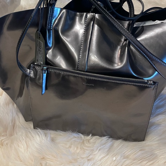 New w 🏷️ tags. ALL SAINTS Pewter Metallic silver Tote Bag, w/ extra pouch - Picture 6 of 10
